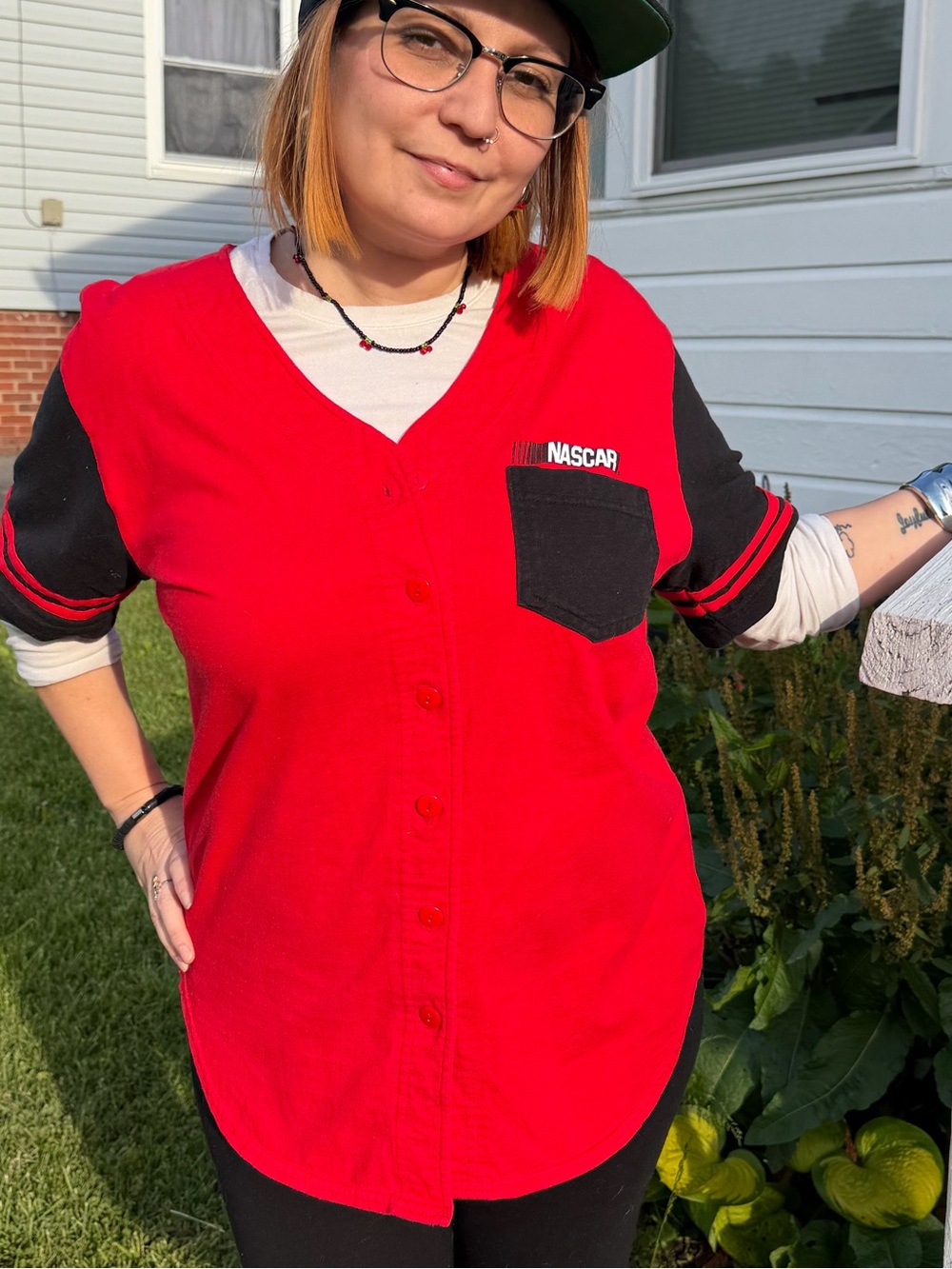 90s Nascar Red and Black Button Down Shirt
